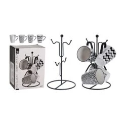 Excellent Houseware 4 Bekers In Metalen Rekje