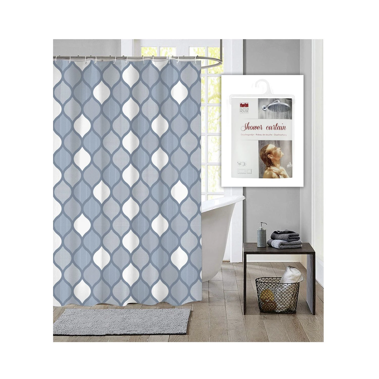 Dutch House Douchegordijn 180X200 Geo Blauw 1 Dutch House Douchegordijn 180X200 Geo Blauw