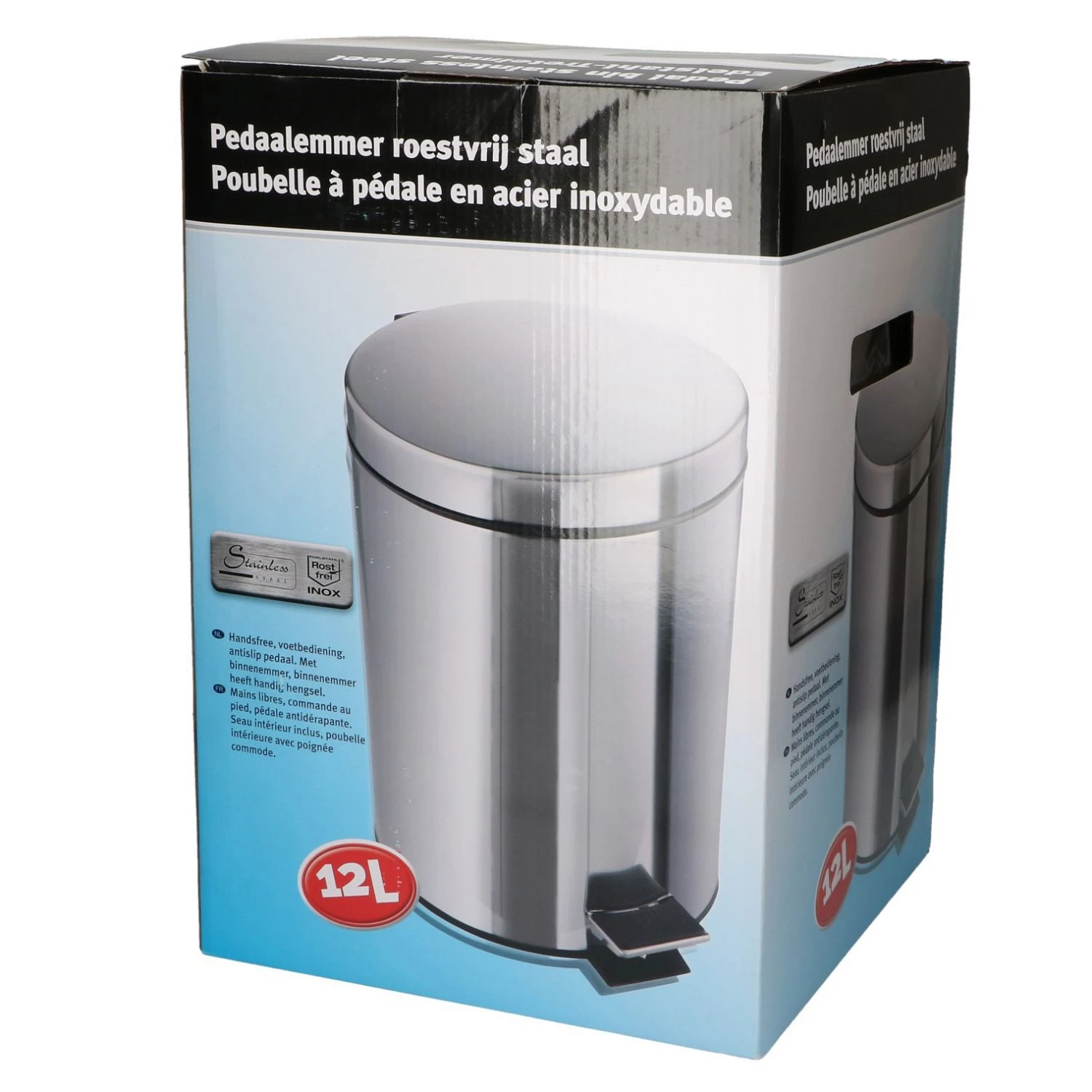 Pedaalemmer RVS 12 Liter Incl Binnenemmer 1 Pedaalemmer RVS 12 Liter Incl Binnenemmer