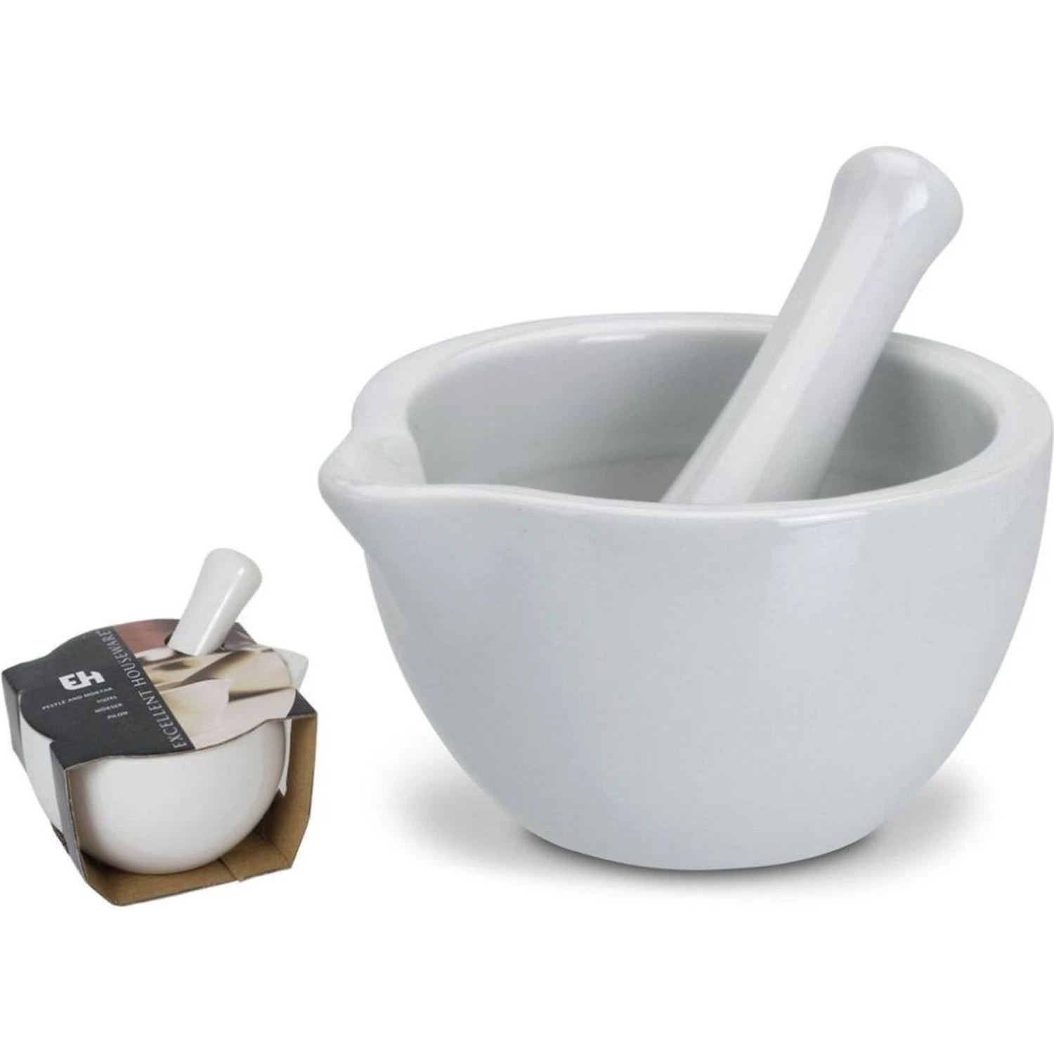 Excellent Houseware Vijzel Porselein Wit 2 Excellent Houseware Vijzel Porselein Wit - Afbeelding 2