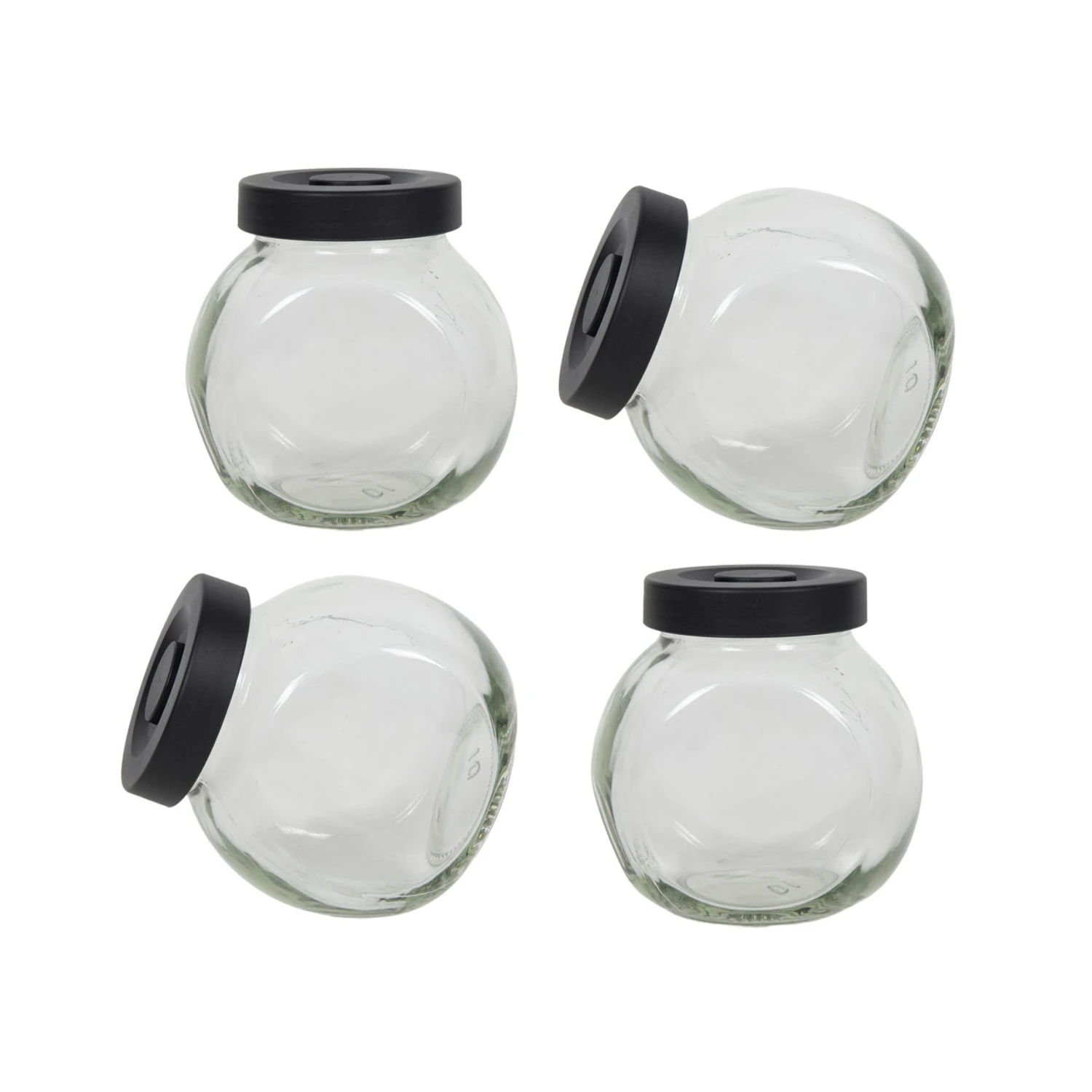Kruidenpotje Glas 4 Stuks Deksel Mat Zwart 175 ML 1 Kruidenpotje Glas 4 Stuks Deksel Mat Zwart 175 ML