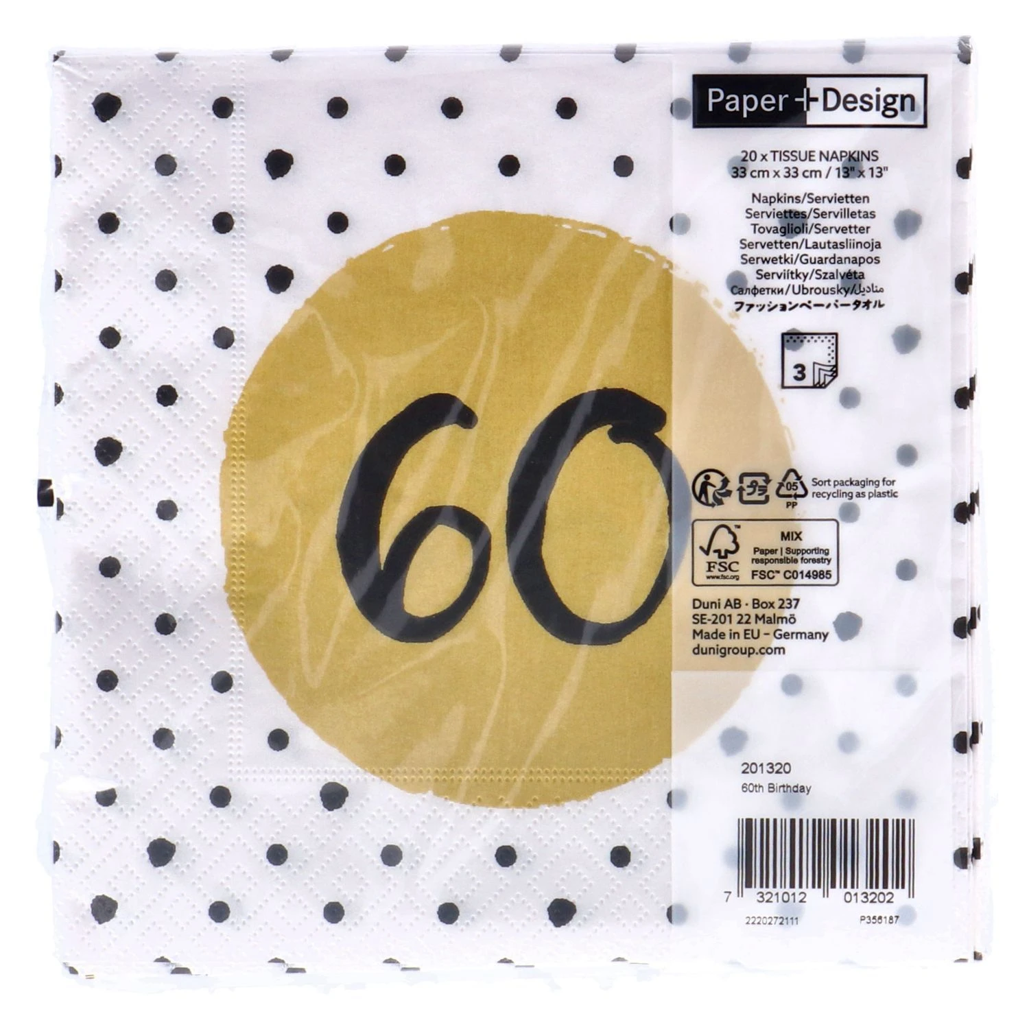 Servetten 60th Birthday 33x33 Cm 2 Servetten 60th Birthday 33x33 Cm - Afbeelding 2